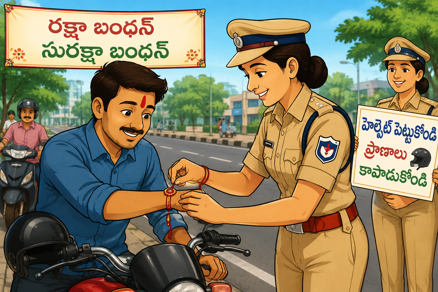 హెల్మెట్‌ పెట్టుకో అన్నయ్యా.. రాఖీ కట్టి చెప్పిన పోలీసులు!